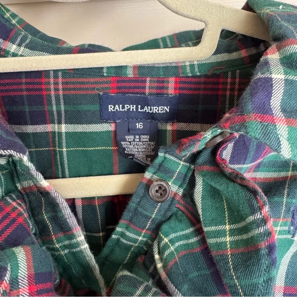 Polo Ralph Lauren Girls Flannel Holidays Plaid Long Sleeve  Shirt  Dress 16